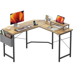 Cubicubi L Shaped Desk, 120cm Corner Desk, Gaming Desk, Home Office Desk with Monitor Shelf, Space Saving Workstation Desk, Brown