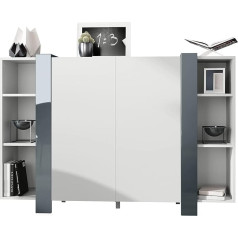 Vladon Ida V2 Highboard, Bufete ar 12 nodalījumiem, korpuss matēti baltā krāsā, apmales pelēkā spīduma krāsā (149 x 101 x 34 cm), liela krāsu izvēle