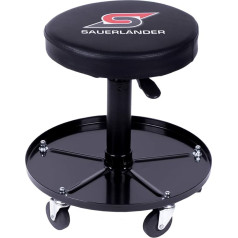 Sauerländer Workshop Stool with 5 Wheels - Workshop Chair, Workshop Seat, Height Adjustable & Rotatable, Rolling Stool for Workshop, Shelf for Tools & Screws, Swivel Stool, Work Stool