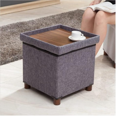 Ao Lei Classics Foldable Ottoman with Storage Walnut Wood Legs Footrest for Living Room Bedroom and Hallway Linen Fabric Shoes Stool Seat Cube Dressing Stool and Footstool (Grey)