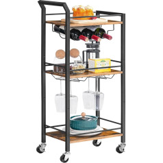 Hoobro Serving Trolley with Wheels, Kitchen Trolley, Bar Cart with 3 Tiers, Storage Rack with 3 Levels, for Restaurant, Bar, Garden, Party, Kitchen, Living Room, Vintage Brown and Black EBF38TC01