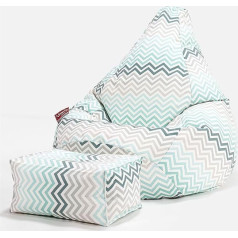 Lounge Pug , Spēļu Bean Bag krēsls ar tabureti ģeometriskā drukā Chevron Turquoise