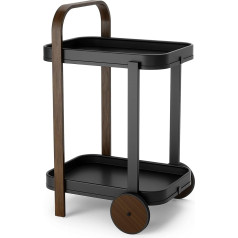 Umbra Bellwood Bar Cart Serving Trolley and Side Table with 2 Tiers and Removable Metal Trays, Black/Walnut