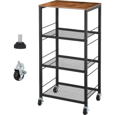 Ybing Kitchen Cart on Wheels, Rolling Kitchen Island Cart with Wheels and Storage, 4 Tier Farmhouse Serving Trolley, Stand with Wooden Tabletop for Living Room, Bathroom, Brown