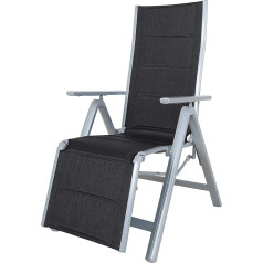 Ambiente Home Ambientehome Adjustable Aluminium Folding Chair with Footrest, Deluxe Version Garden Lounger Camping Lounger 50203, Grey/Black