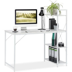 Relaxdays 121 x 120 x 62 cm, White Desk Combination with Shelf, 4 Shelves, for Teenager's Room & Office, HBT, PB, Metal