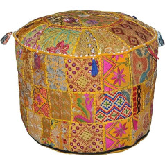 Sophia-Art Sophia Art Indijas pufs taburete vintage patchwork, dekorēts ar patchwork dzīvojamās istabas pufa pārvalku, 55,9 x 35,6 cm, tikai pārvalks, pildījums nav iekļauts.