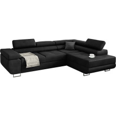 Möbel48 Miami Corner Sofa with Sleep Function, Freestanding Sofa Bed, Bed Boxes, Sofa Bed Function, L Shape Couch, (Right Ottoman, Good Quality of Fabric) (Graphite), 272 x 203, MiamiMon1