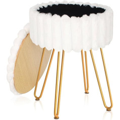 Ouutmee Velvet Footrest Stool Ottoman, Super Soft, makiažo tualetas taburetė, šoninis staliukas, Velvet Dressing Table Seat, Pouf Couch Stool, White/Round