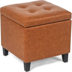 Adeco Orange Leather Living Room Ottoman 45cm