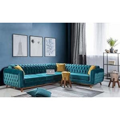 Jv Möbel Chesterfield Corner Sofa Turquoise Textile Couch Fabric Sofa Corner Set Sofa New