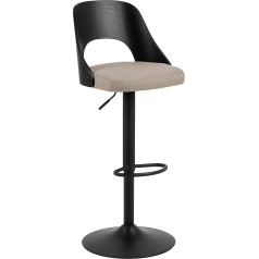 Ac Design Furniture Lucia regulējama augstuma bāra krēslu komplekts, moderns bāra krēsls ar melnu atzveltni, sēdekļa spilvenu bēšā krāsā un metāla bāzi, augstie krēsli ar grozāmo funkciju