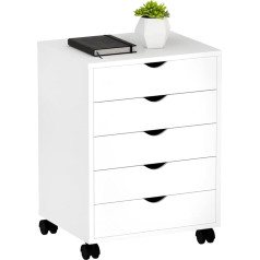 Yitahome Mobile Rolling Filing Cabinet with 5 Drawers, Wooden Filing Cabinet for A4 Document Size Under Desk for Home Office Portable Vertical Filing Cabinet White