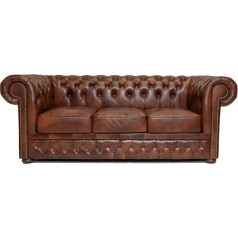 Chesterfield Dīvāns First Class - The Brand | Trīsvietīgs dīvāns | 100% ādas roku darbs, oriģināls | Platums 200 cm | Mākoņaina, veca brūna krāsa