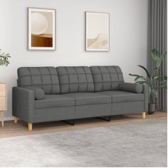 Barash 3 Seater Sofa with Decorative Cushions Dark Grey 180 cm Fabric Sofa Living Room