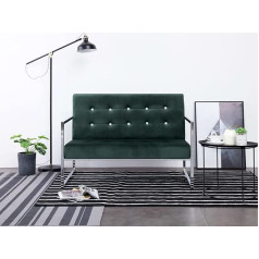 JUNZAI 2 sėdimų vietų sofa su porankiais, sofa svetainei, butui, sofa su miego funkcija, poilsio sofa, sofos ir kušetės, poilsio sofa, tamsiai žalia, chromas ir aksomas