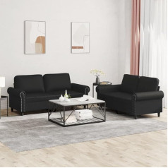 CIADAZ 2-TLG. Sofos komplektas su pagalvėlėmis, juoda dirbtinė oda, poilsio sofa, sofos ir kušetės, poilsio sofa, svetainės sofa, sofa su miegojimo funkcija - 3202150