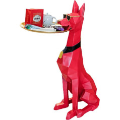 Bmtick Large Red Geometric Doberman Side Table with Brass Serving Tray and Sunglasses - Ideal Luxury Table Decoration - Home Accessories