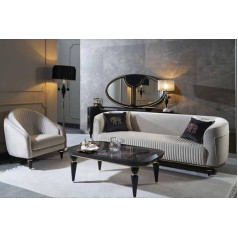 Jv Möbel Sofa Set 3 + 1 Seater Fabric Sofa Couch Set Design Grey Black Furniture 2-Piece