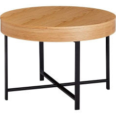 Finebuy Möbel Zum Wohlfühlen FineBuy dizaina apaļais žurnālu galdiņš, 69 cm diametrs, izgatavots no ozolkoka finiera - metāla kājas ar uzglabāšanas vietu | Lounge / Living Room Table | MDF sānu galds