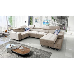 All4All Hugo IV Corner Sofa with Sleep Function, XXL Sofa Living Landscape U-Shape with Bed Box, Fabric Quilted Side Left Right Grey Modern Large 26 (Magic Velvet 2282, Side Right)