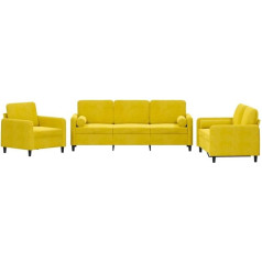 Vidaxl Sofagarnitur 3-TLG., Sessel Couch mit Kissen, Sofa Wohnzimmersofa mit Armlehnen, Couchgarnitur Designsofa Sitzmöbel Polstermöbel, Gelb Samt