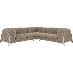 S-Style Möbel Rocky Stūra dīvāns Stūra dīvāns 5 personām Stūra dīvāns Chesterfield Stūra dīvāns Dzīvojamās istabas atpūtas dīvāns ar hromētām kājām Mēbeles Brīvi stāvošas dīvāni un kušetes Krēms 267 x 73 x 267 cm