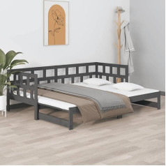 Junzai Extendable Day Bed, Sofa Bed, Couch with Sleep Function, Sofa Bed, Sofa Bed, Daybed, Sofa Bed, Teenager's Bed, Couch Bed, Grey Solid Pine 2 x (90 x 190) cm