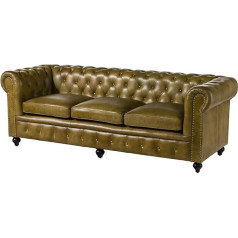 Massivmoebel24.De Chesterfield 3-Seater Sofa Real Leather #303 Real Buffalo Leather Green 216 x 82 x 75 cm with Rivets 3-Seater Couch Upholstered Couch