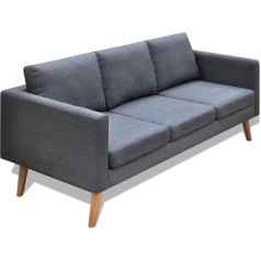 Koieceta Sofa 3-Seater with Back Cushion Seat Cushion Two Seater Upholstered Sofa Lounge Fabric Sofa Seat Furniture Living Room Fabric Wooden Frame Dark Grey