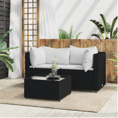 Whopbxgad Living Room Furniture Set, Couch Sets for Living Room, Sofa Bed, 3-Piece Garden Lounge Set with Cushions, Black Poly Rattan Modular Sofa, Modular Sofa, Outdoor Patio Furniture,