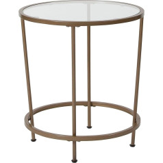 Flash Furniture Astoria Collection Apaļais sānu galdiņš, moderns stikla akcenta galdiņš ar metāla rāmi, caurspīdīgs/mazgāta zelta krāsā, 1 komplekts