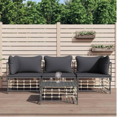 Whopbxgad Dzīvojamās istabas mēbeļu komplekti, dīvānu komplekti viesistabai, dīvānu gulta, 4-TLG. Garten-Lounge-Set mit Kissen Anthrazit Poly Rattanmodular Sofa,modular Couch,Outdoor Patio Furniture,