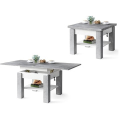 All4All Claris Coffee Table with Board Shelf Extendible 130 x 75 cm Height Adjustable White Concrete Sonoma Oak Gold Craft Artisan Oak 05 (Concrete + White)