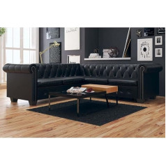 Camerina Chesterfield Corner Sofa 5-Seater Faux Leather Black Sofa Bed with Bed Function Small