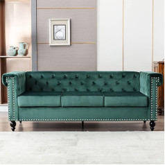 Retrin 3-Seater Sofa, Couch, Velvet Cover for Homes, Small Room, Wooden Frame, Metal Legs, Easy Assembly, Modern Design, for Living Room, Bedroom, Guest Room, Green