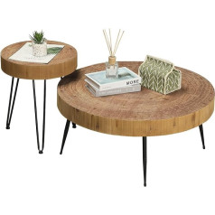 Rustown Farmhouse Round Coffee Table, Set of 2, Cocktail Table Set, Modern Circle Natural Wood Finsh Side Table Sets for Living Room (Planar Natural)