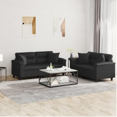 CIADAZ 2-TLG. Sofagarnitur mit Kissen Schwarz Kunstleder, Loungesofa, Sofas & Couches, Relaxsofa, Couch für Wohnzimmer, Couch Mit Schlaffunktion - 3202372