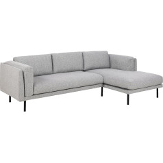 Ac Design Furniture Leman 2,5 sēdvietu dīvāns ar šozu un 3 spilveniem, stūra dīvāns ar pelēku Bouclé pārvalku un melnām metāla kājām, platums: 260 x augstums: 82 x dziļums: 150 cm