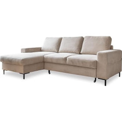 Miuform Corner Sofa with Sleep Function and Bed Box, Lofty Lilly, Living Load Couch, Sofa Bed, Living Room, Guest Room, Corduroy Fabric, Metal Feet (Beige, Left Aligned)