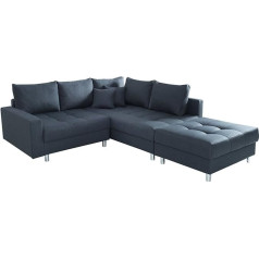 Invicta Interior Kent Modern Corner Sofa 220 cm Anthracite Spring Core Including Stool and Cushion Ottoman Can Be Assembled on Both Sides Sofa Bed Couch Living Landscape Corner Couch