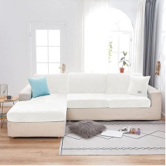 ‎Yopoiy YOPOIY Velvet Stretch Couch Cushion Cover, plīša spilvenu aizsargapvalks krēslam, Loveseat dīvāna mēbeļu aizsardzībai, sēdekļa spilvens ar elastīgu apakšdaļu, balts, L, 4 sēdvietas