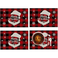 Firulab Buffalo Plaid Placemats, Plaid Placemats | Lina Plaid Placemat Set, Bell Tree Placemats, ziemas austs sarkans Placemats, Farmhouse Style Holiday Placemats