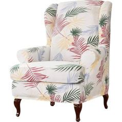 LINGKY Jacquard Wingback krēslu pārklājums Elastīgs universāls stiepšanās dīvāns pārklāj 2 gab. spārnu krēslu pārklājumus ar noņemamiem roku aizsargpārsegiem Mēbeļu aizsargs (balts)