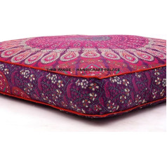 Handicraft-Palace Liels grīdas spilvens, spilvena pārvalks mandalas pāvu dizainā, indiešu-tomāna dizains, kvadrātveida pārvalks dīvānam, meditācija, spilvena pārvalks