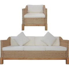 GuyAna 2-Piece Sofa Set with Cushions Natural Rattan Living Room Couch Corner Sofa Small