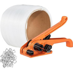 VEVOR Banding Strapping Kit with Strapping Tensioner, 100m Length Woven Strapping Tape, 100 Metal Seals, Strapping Kit for Pallet Packaging, Strapping Tape for Packing