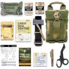 RHINO RESCUE IFAK Trauma Kit Black, Molle ārkārtas pirmā palīdzība, EMT taktiskais maciņš Militārais kaujas kempings izdzīvošanas pārgājieni ikdienas pārnēsāšanai Asiņošanas kontrole (ATACS)