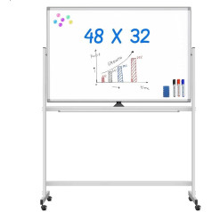 maxtek mobilā baltā tāfele, 120 x 80 cm, divpusēja tāfele ar statīvu, alumīnija magnētiskais alumīnija rāmis - ar pildspalvām, sūkļiem, magnētiem