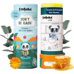 EmBeba Natural Diaper Rash Cream for Kids with Sensitive Skin | Travel Friendly Baby Rash Cream Balm with Built-in Diaper Rash Ointment Roll-On Stick Applicator (1 Count (Pack of 1)